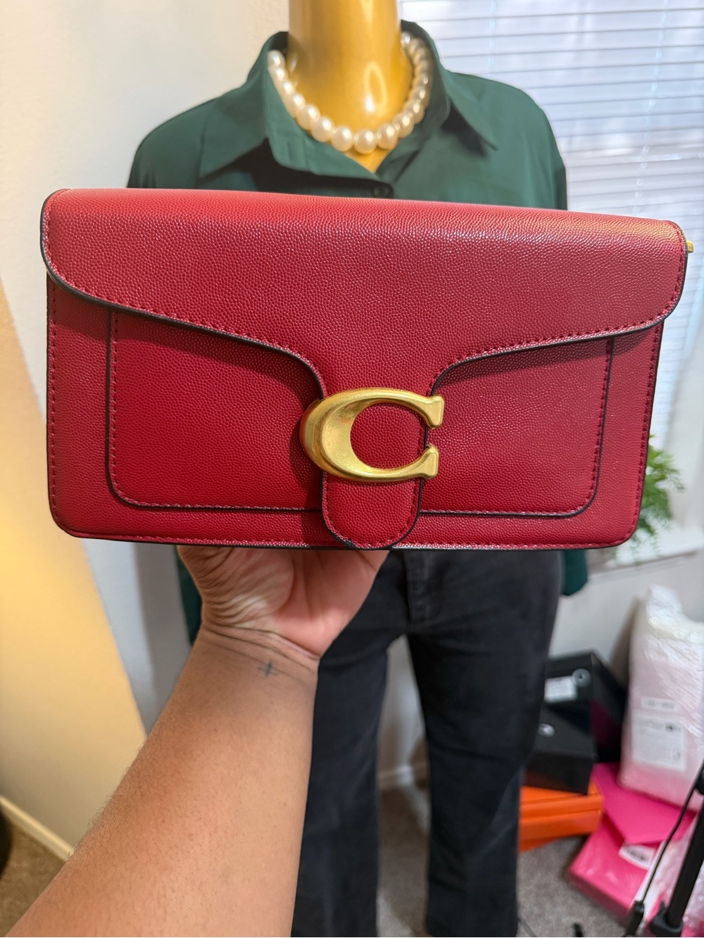Coach Red Leather Crossbody with Gold 'C' Accent